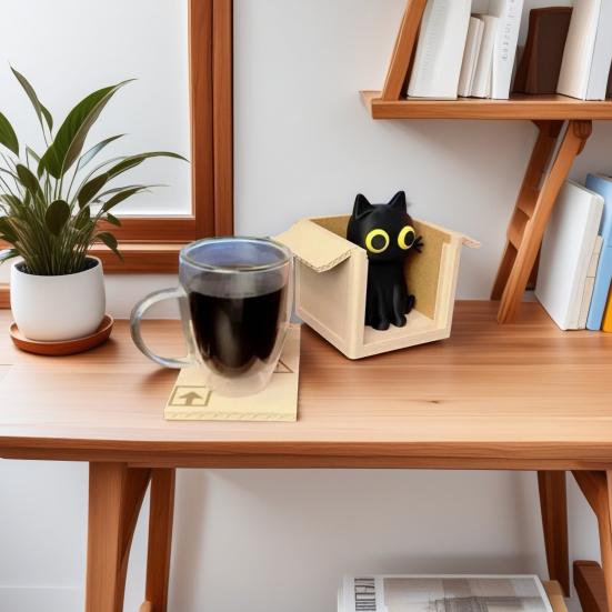 4 stk Søt Katt Boks Brikkesett Katteformede Brikker Sklisikre Varmeunderlag Kattunge i Boks Brikker Skrivebord Kaffebord Dekor for Katteelskere