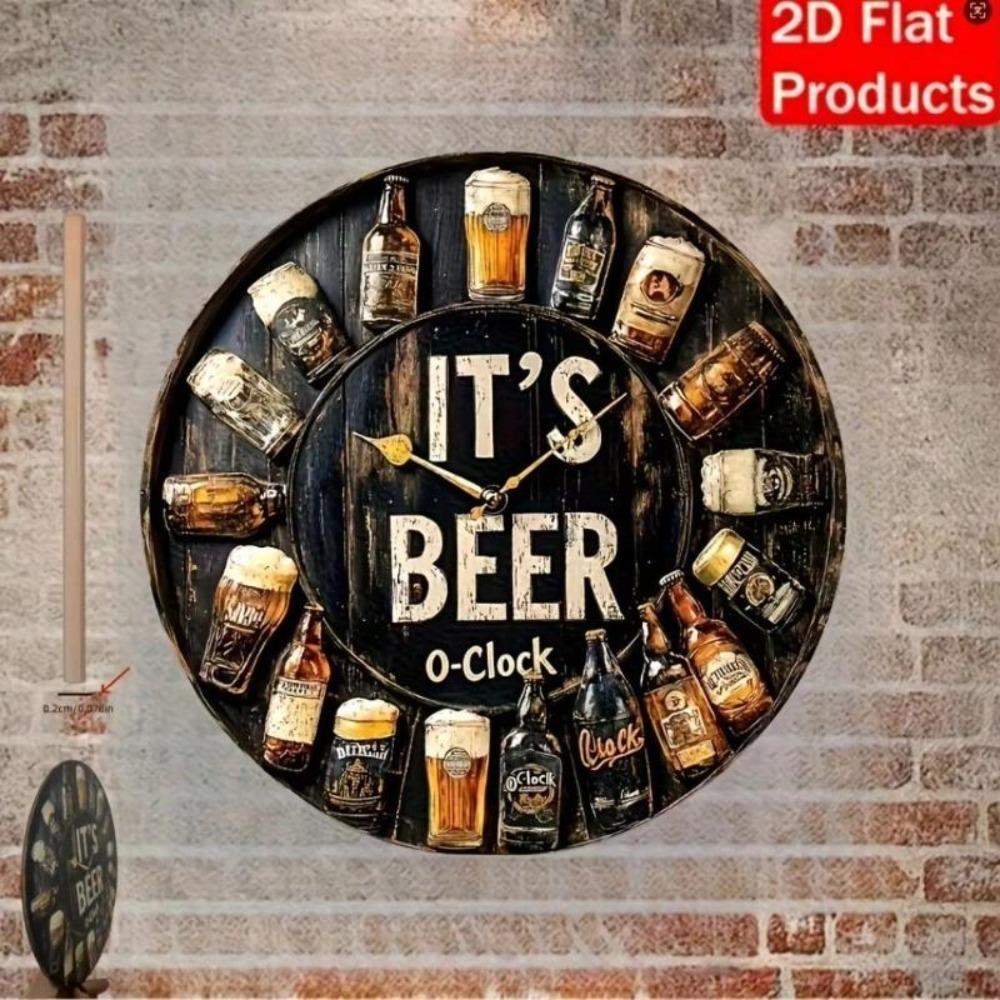 Metal Wall Art Round Beer Clock Sign Pub Bar Decor
