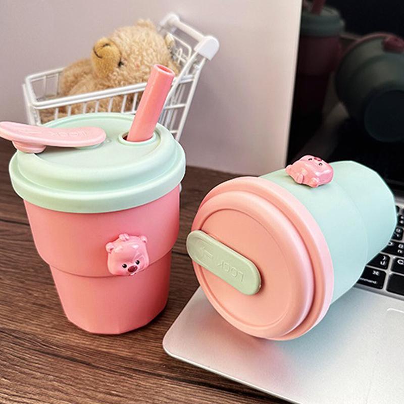 500Ml Coffee Mug With Lid Straw Silicone Cold Juice Milk Tea Mug Leak-Proof Drinking Water Bottles Portable Travel Cup