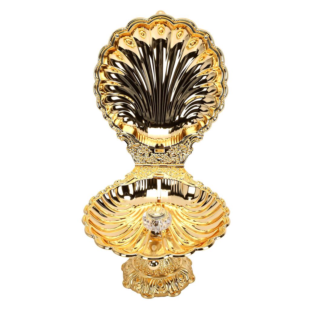 Fruit Serving Tray Gold Vintage Seashell Shape Metal Footed Fruit Plate with Lid for Dried Fruits Snacks