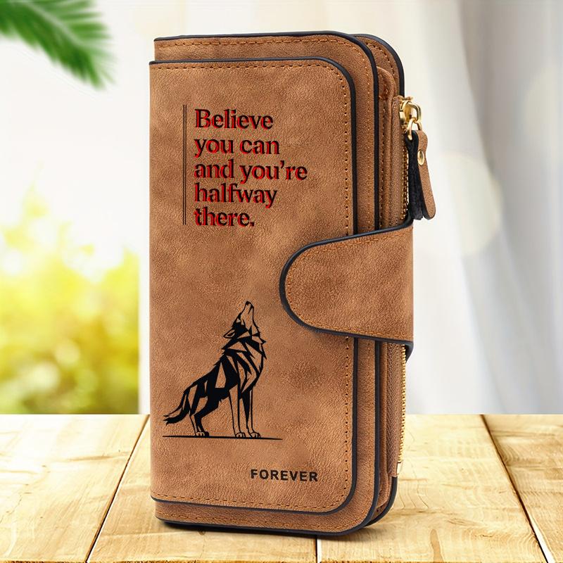 Women's Long Wolf Pattern Wallet 1 Piece Multifunctional Portable Snap Button Coin Purse Practical Daily Storage Wallet Perfect Birthday Gift for Cat