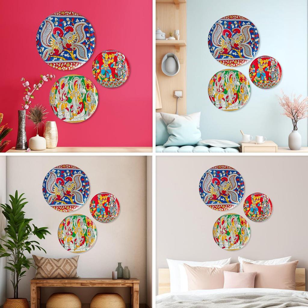 Kalamkari Madhubani Wall Plates for home decoration | Wall decor items for living room | Metal Wall décor | Gift items for women and men