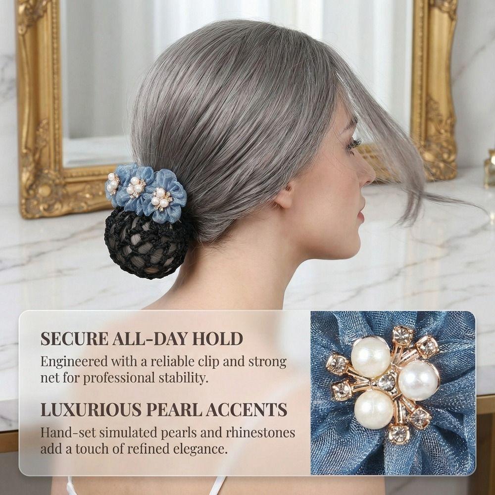 Imitation Pearl Delicate Flower Hair Net Dual-Use Cloth Cover Net Spring Clips Colorful Ornament Hair Accessories