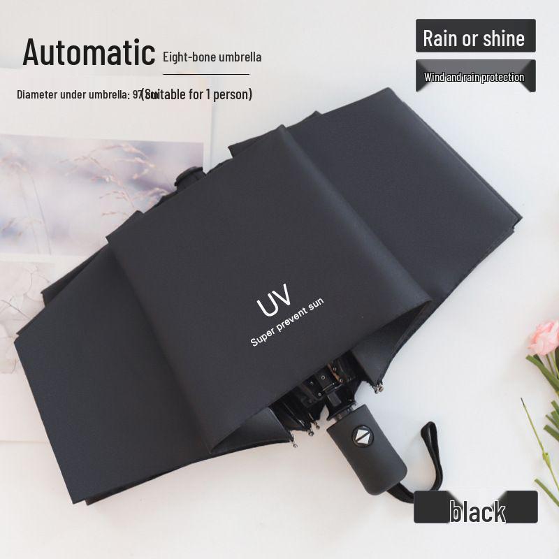 Black Vinyl UV Protection Automatic Three-Fold Rain Umbrella with Custom Logo