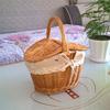 Handmade Wicker Willow Picnic Basket with Lid - Pastoral Style Storage and Fruit Basket