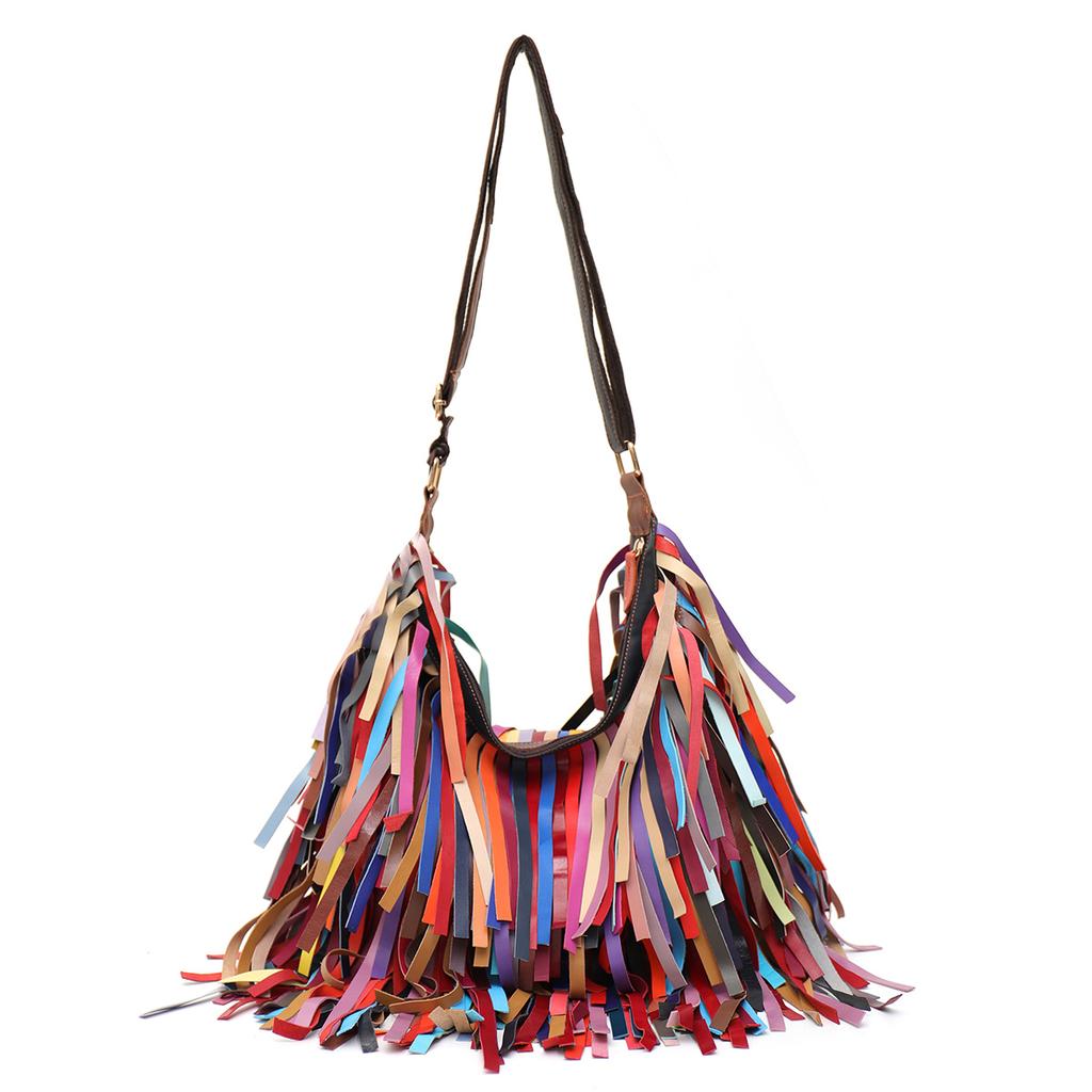 Real sheepskin shoulder bag for women  large casual hobo bags  cross leather bags  colorful patchwork