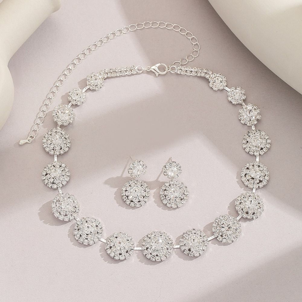 

Shiny Necklace Earnail Set Black Wedding Rhinestone Set Bridal Jewelry Set Banquet белый