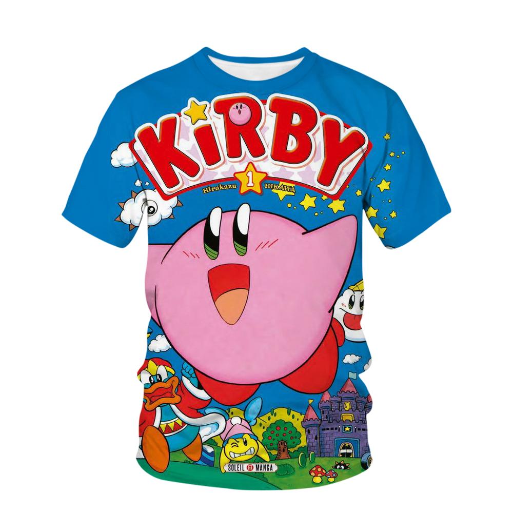 

Новая футболка с изображением аниме Кирби для детей, кавайная, забавная, летняя, мультяшная, 3D футболка для мальчиков и девочек, детская одежда унисекс с коротким рукавом 140 cm