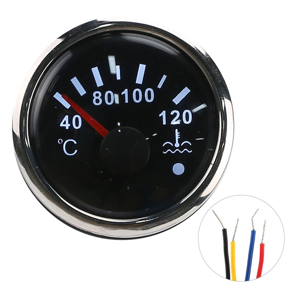 Water Temperature Display 2in Cooling Water Temperature Gauge 40‑120℃ Smart Alarm IP67 Waterproof 12V/24V 0‑190ohm Sensor