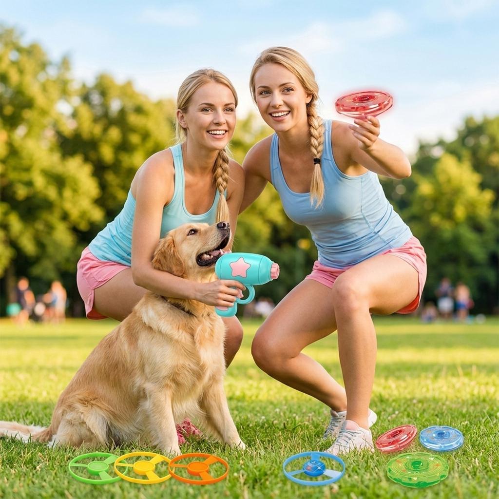 Catapult , Interactive Toy Outdoor Flying Saucer Blaster, Glowing LED Catapult For Pet Exercise & Night Play, Fun Gift