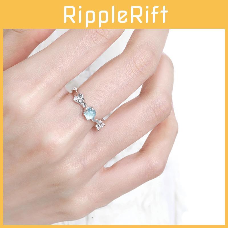 Rhinestone Sophisticated Blue Open Ring For Women With Adjustable Size And Style Modern