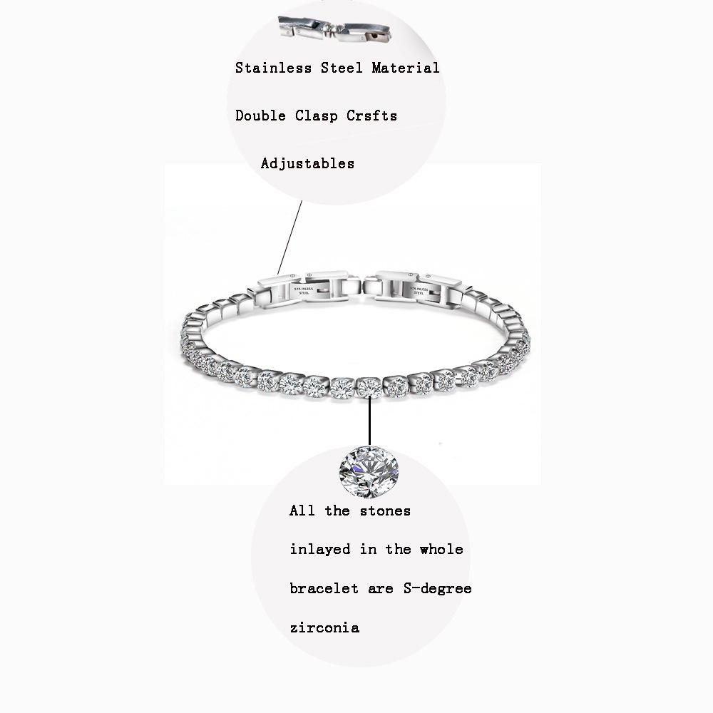 Adjustable Titanium Double Buckle Zircon Bracelet – Stainless Steel Simple Tennis Chain Fashion Accessory