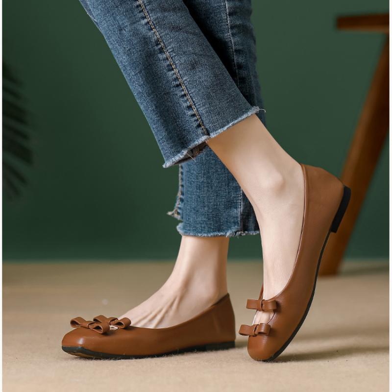Women Design Bows Hollow Flat Shoes Ladies Casual Shallow Soft Sole Ballerina Flats Summer Simple Buckle Strap Slip On Shoes