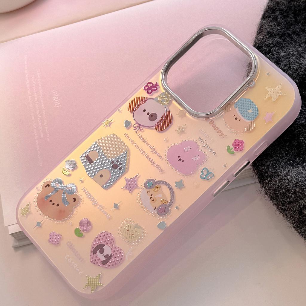 Vergoldete iPhone15 Handyhülle 16Promax Laser Pink Cartoon 16 Sturzsicher