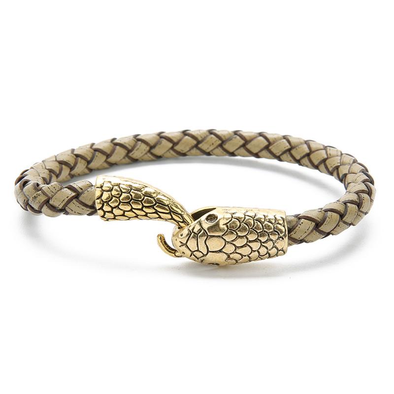 Vintage Silver Color Snake Easy-Hook Leather Bracelets Men Viking Jewelry Black Brown Braid Bracelet Charms Bangle 2019