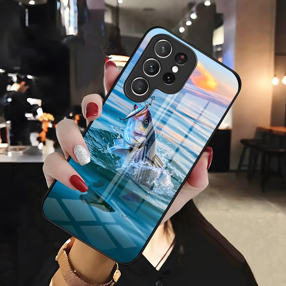 

Angling Go Fishing Phone Case For Samsung S26 S25 Edge Ultra 24 23 22 21 Ultra Plus Fe A55 56 15 4G 5G Glass Cover Galaxy S22