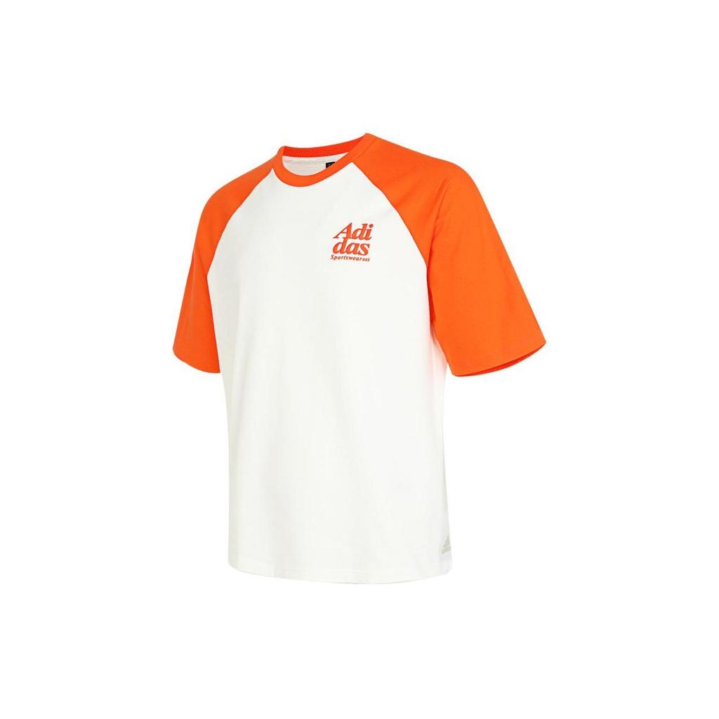 Adidas Letter Print Patchwork Contrast Training Casual Short Sleeve T-Shirt Men Tops Orange JI9820