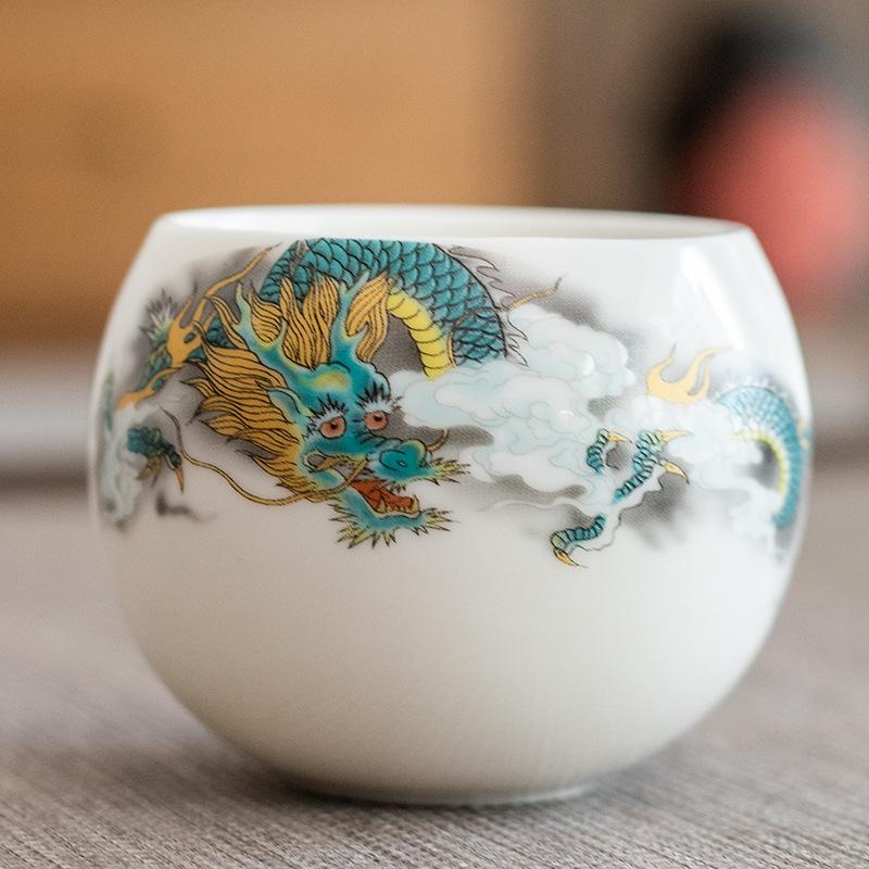 Dehua suet jade white porcelain master cup tea cup household tea cup single cup large ceramic souvenir Arhat cup