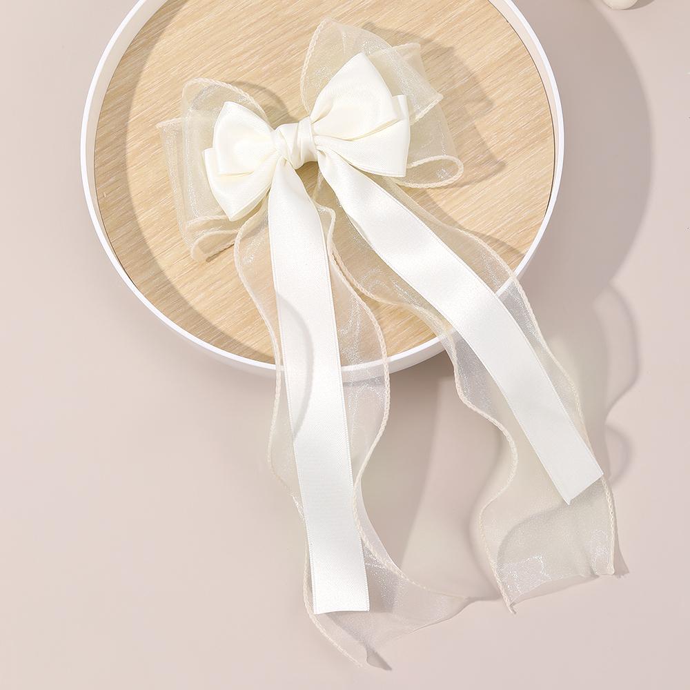 Girls Chiffon Bow Hair Clip Elegant Long Tail Ribbon Hairpins For Children Wedding Prom Daily French Headwear Hair Accessories