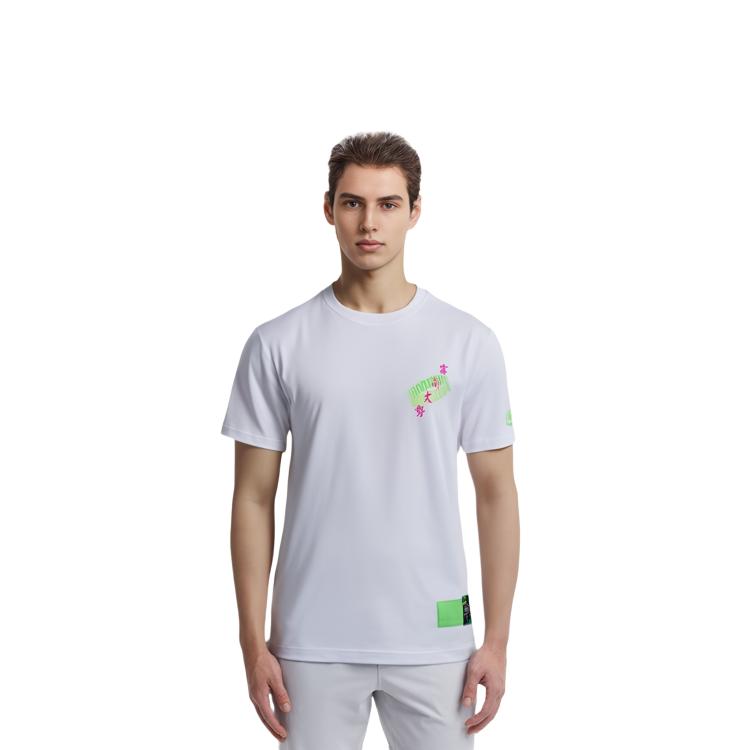 Li Ning T Shirts Men's White Crew Neck Moderate Straight Fit AHSR925-3
