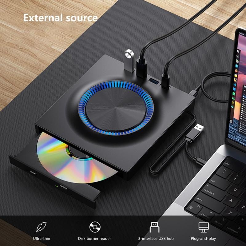 Portable External Dvds Drive Burners With USB3.0 And Type C Connectivity 5Gbps Speed Compatible for Laptop PC Computer