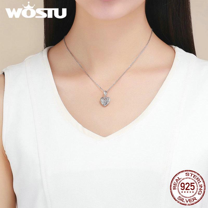WOSTU 925 Sterling Silver Love Heart Lucky Charm CZ Bead Fit Original Bracelet Bangle Pendant Charms For Jewelry Making CQC1126
