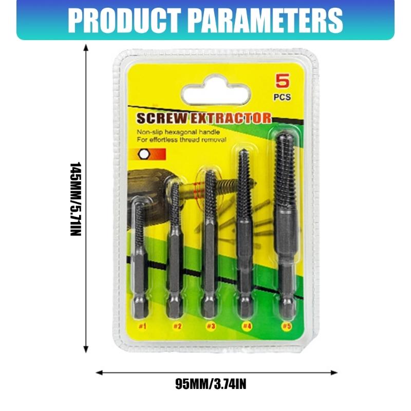 5Pcs High Strength Broken Bolt Extractors Set With Reverse Thread Design Screw Removers For Stuck Rusty Screws Removal