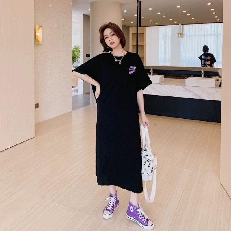 Summer Women's Over-the-knee Dress Loose Mid-length Short-sleeved Dress