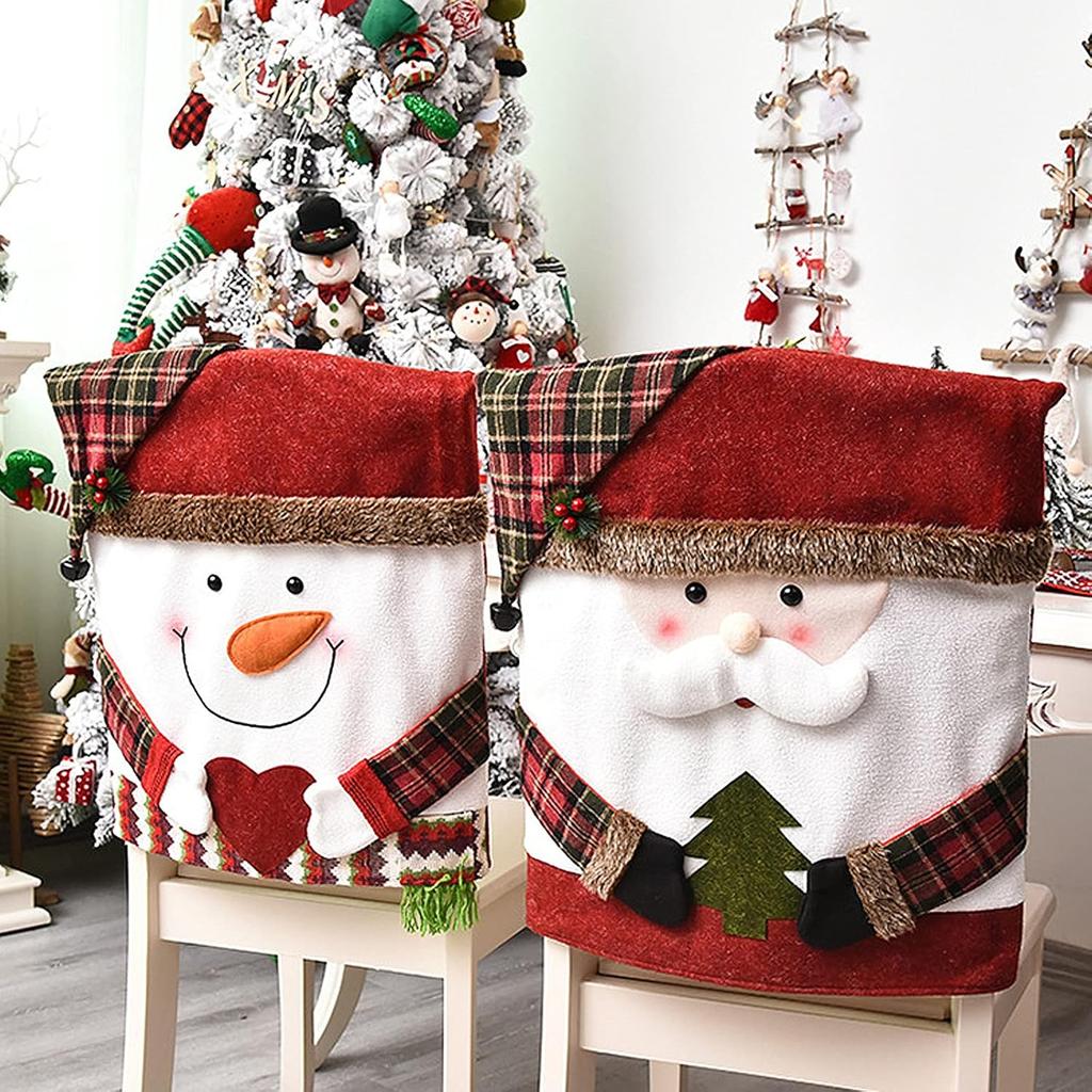 6 Pcs Christmas Chair Back Cover for Dining Room, Santa Claus Snowman Reindeer Xmas Dinner Chairs Cover, Chair Slipcover for Kitchen Hotel Holiday