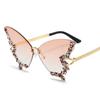 Butterfly Shape Sun Glasses Women Rhinestone Decoration Rimless Sunglasses Party Club Women's Sunglass