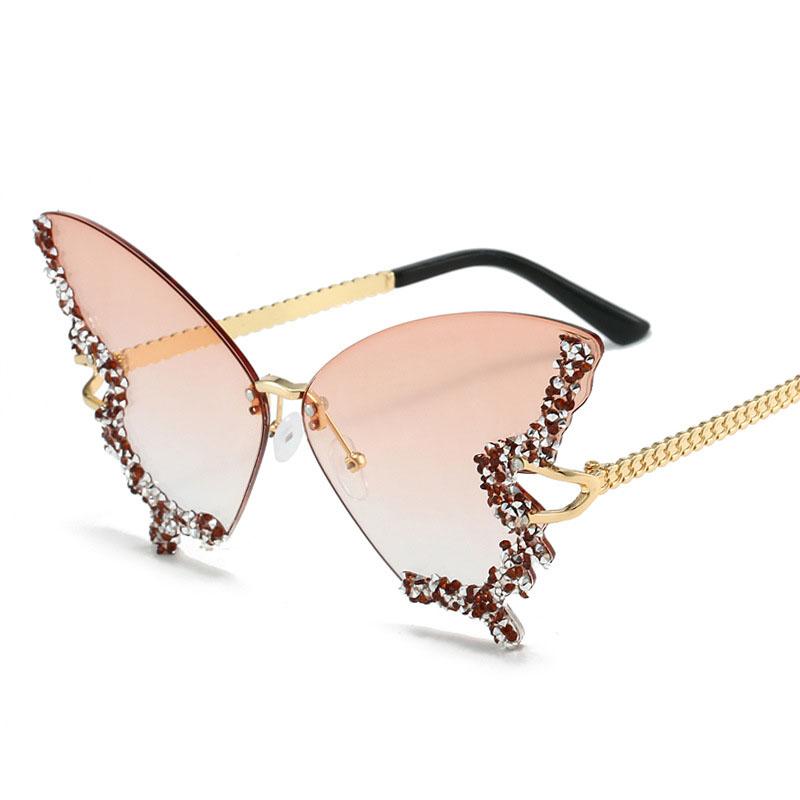 Butterfly Shape Sun Glasses Women Rhinestone Decoration Rimless Sunglasses Party Club Women's Sunglass