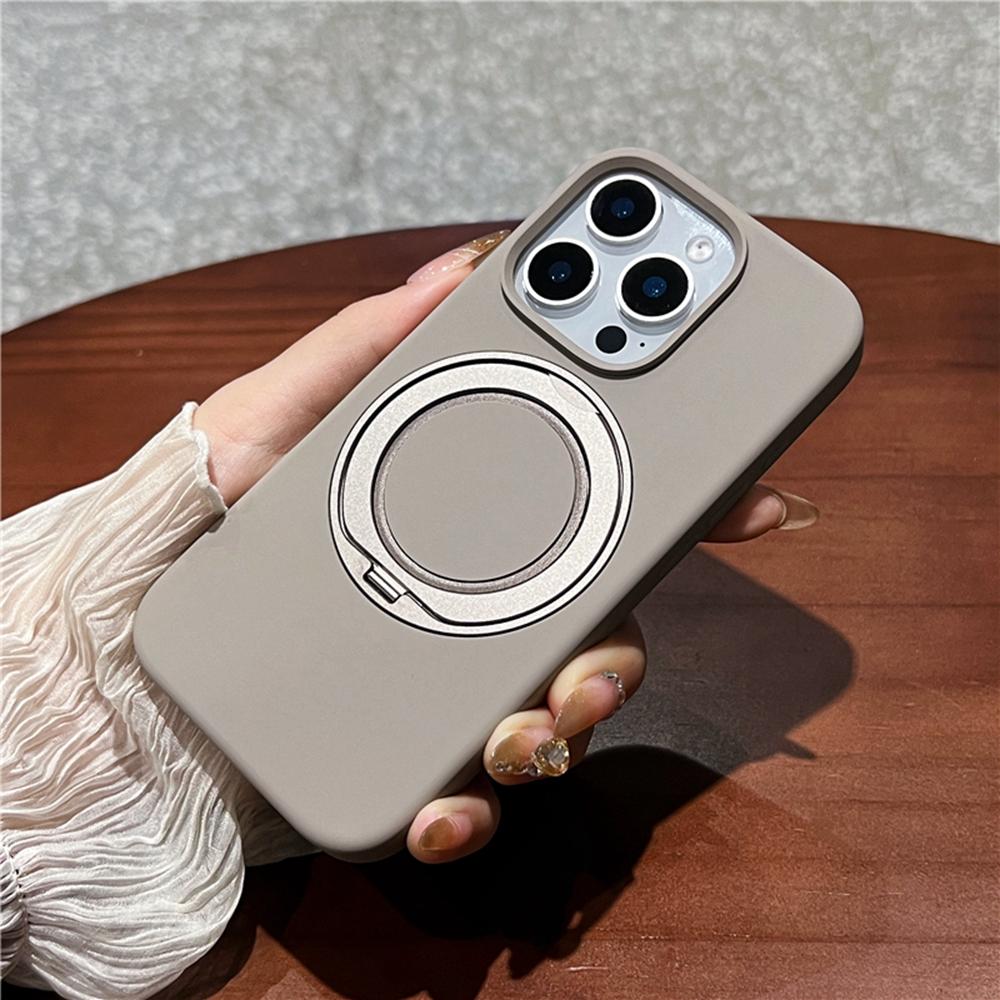 For iPhone 16 Pro Max Case Rotating Kickstand Liquid Silicone Phone Case Compatible with MagSafe