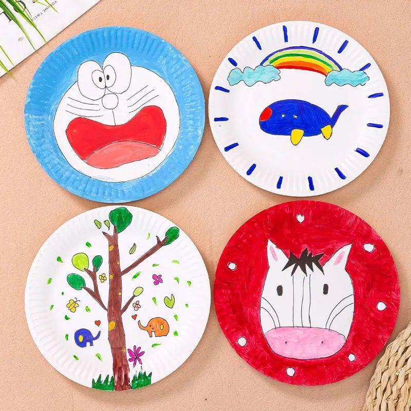Hand-Painted DIY White Paper Plates for Kindergarten Arts & Crafts