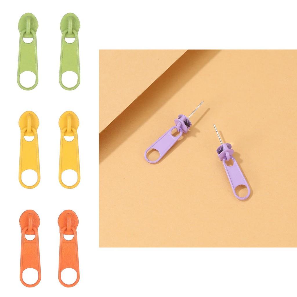 Stylish Multicolor Zipper Earrings Unique Geometric Alloy Design For Women