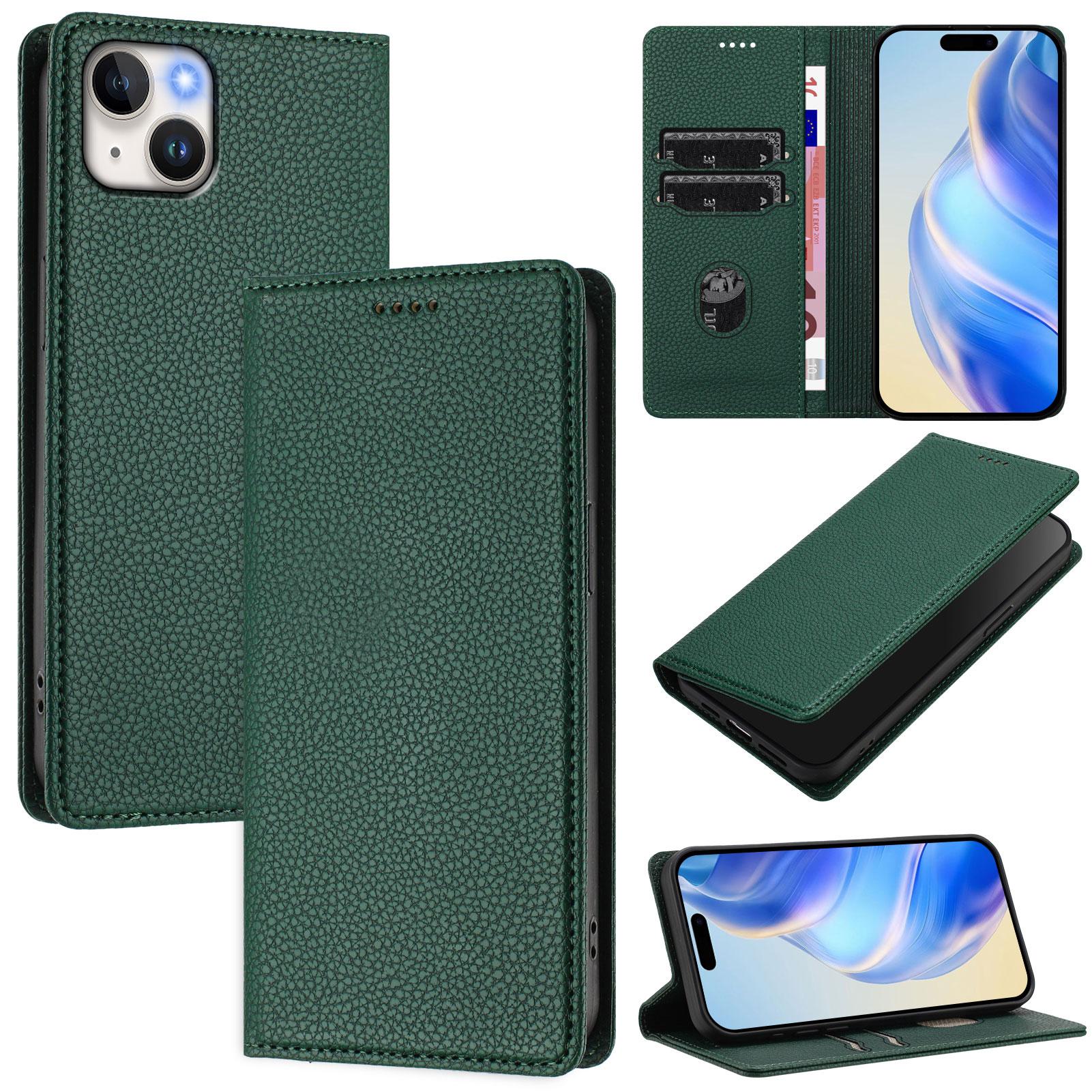 

Кошелек-чехол для iPhone 15 Plus с блокировкой RFID, кожа с текстурой личи, мобильная обложка E