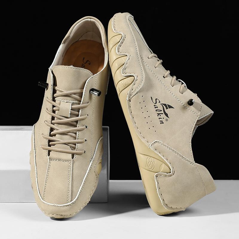 Fashion Handmade Leather Casual Men Shoes Design Lace Up Sneakers Man Loafers Breathable Soft Leather Shoes Men Driving Shoes