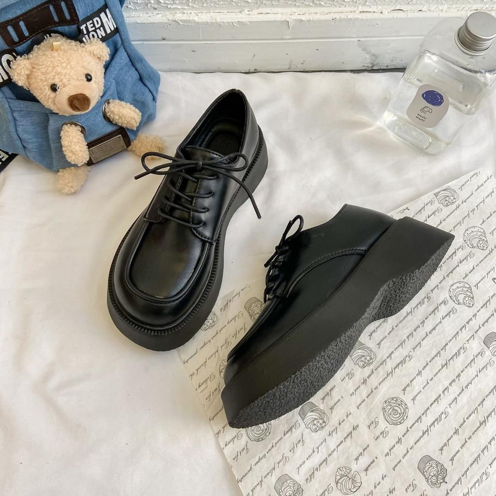 British Style Black Small Leather Shoes Women's 2025 Spring and Summer New Fashion Versatile Height-increasing Work Shoes Platform Shoes Children