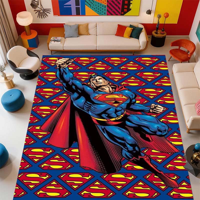 Superman superhero logo rug, suitable for bedrooms, living rooms, and home sofa decoration; large children's decorative floor