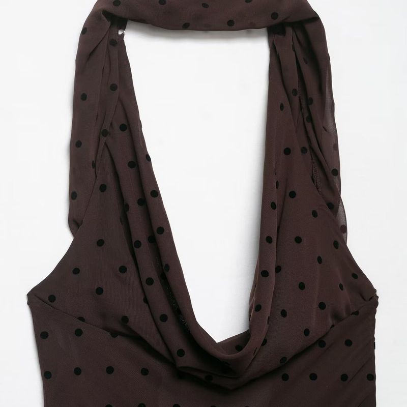 Kaslead New Women Clothes Western Style Simple Net Polka Dot Scarf Length Dress 3067232