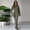 Autumn and Winter Fashion Solid Color Loose Hem Split Knitted Sweater Two-piece Set Women