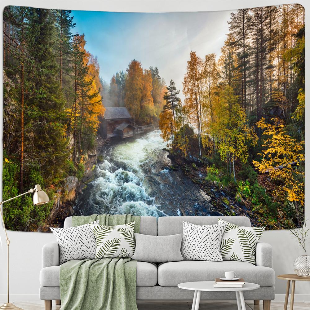 Schnee Berg Wald Ölgemälde Wandteppich Hängen Hippie Bohemian Psychedelic Tapiz Zimmer Wohnzimmer Dekor