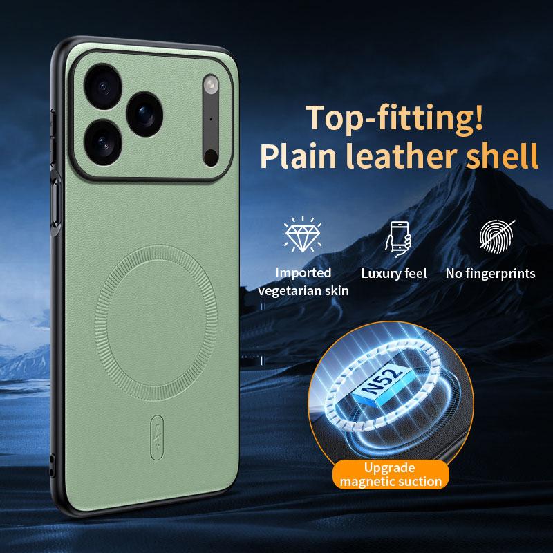 Simple Slim Plain Leather Strong Magnetic for Magsafe Magnetic Phone Case for iPhone 17 Air 16 15 14 Plus 13 Pro Max Shock Cover