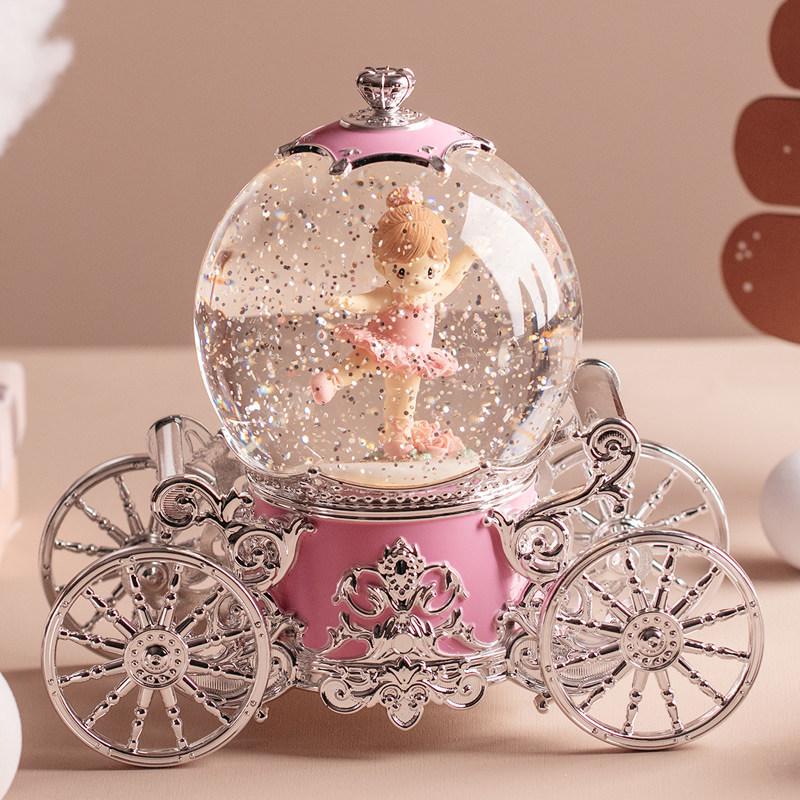 Dreamy Snowfall Rotating Pumpkin Carriage Crystal Ball Music Box – Children's Birthday Gift
