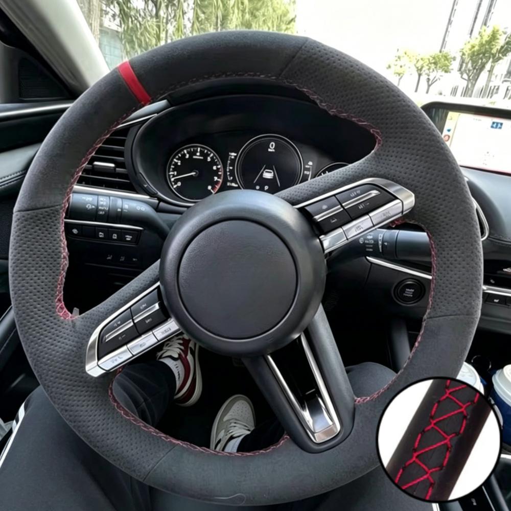 Auto Interior Accessories Hand Stitched Breathable Suede Leather Steering Wheel Cover For Mazda 3 Axela CX-30 MX-30 2019- 2022