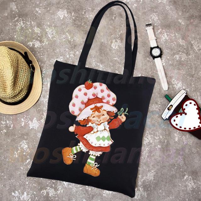 Клубничное песочное печенье Harajuku, модные черные сумки для покупок, парусиновая большая сумка, многоразовая тканевая сумка для мамы, сумки на плечо 24*26cm