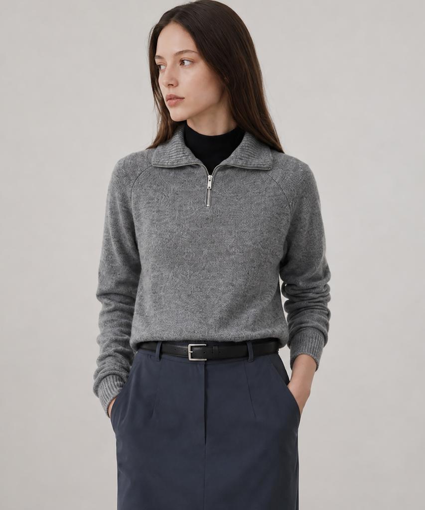 LEIE Half-Zip Collar Raglan Knit Gray