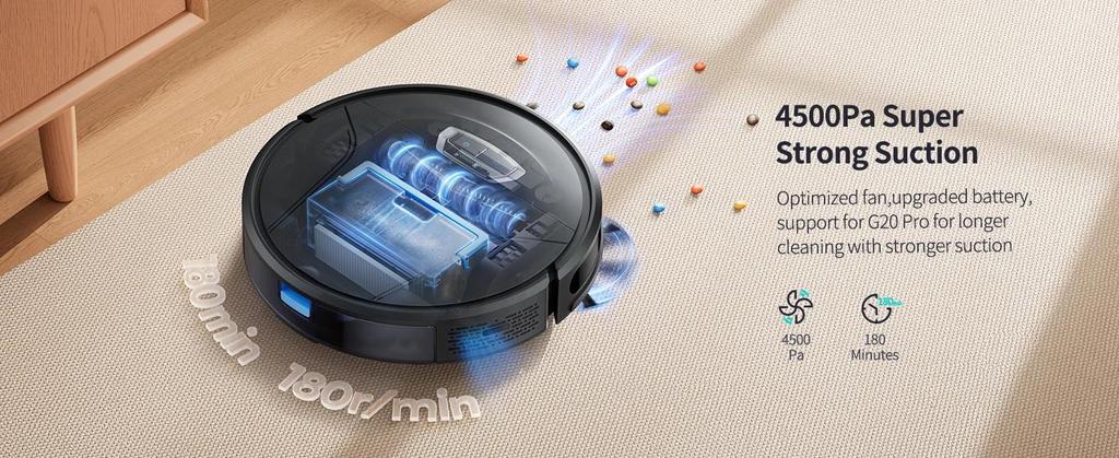 Honiture G20 Pro Robot Vacuum Cleaner 4500Pa 180min Runtime Smart Navigation Comprehensive 3-in-1 Cleaning