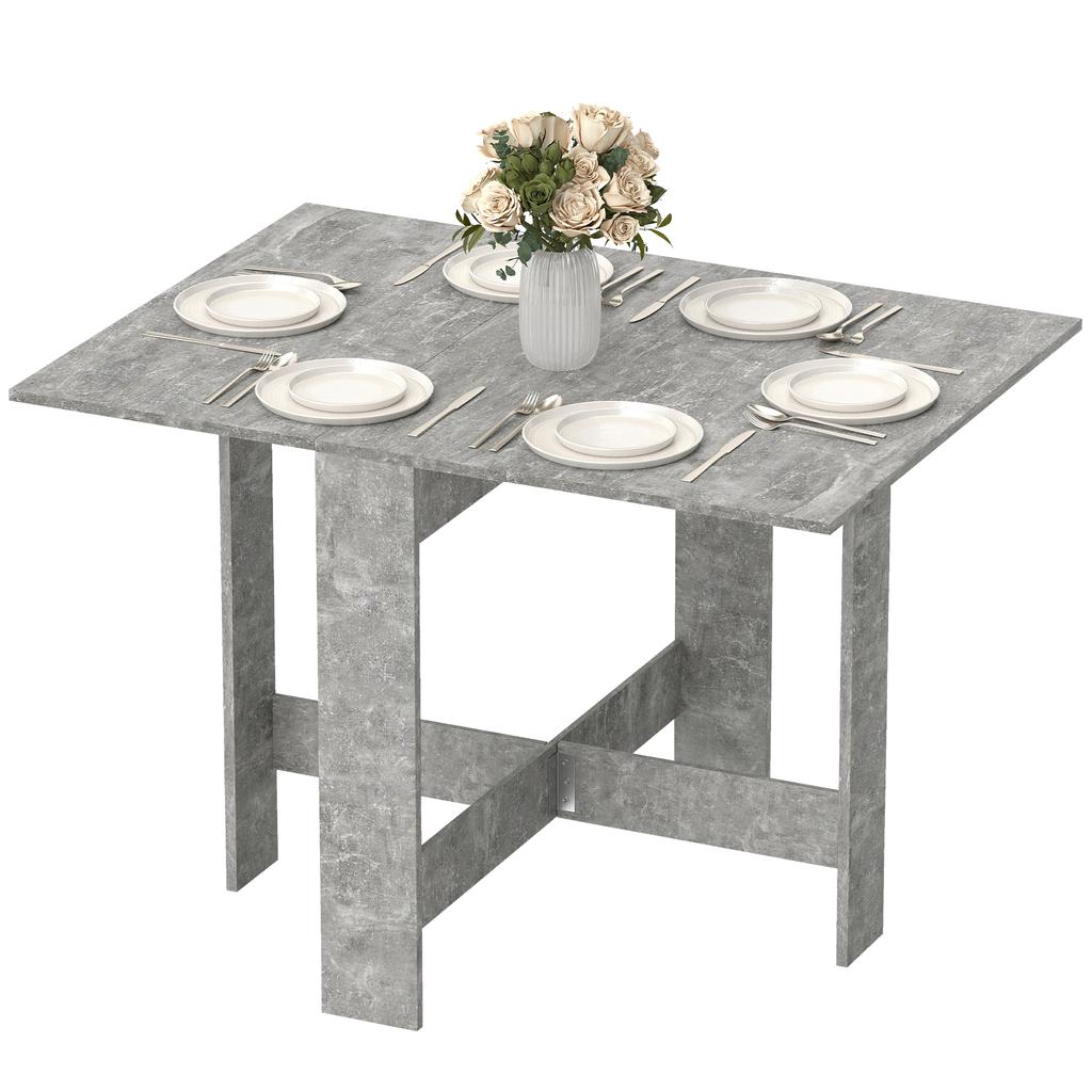 Folding Dining Table, Space-Saving Drop Leaf Kitchen Table for 4-6 People Grey