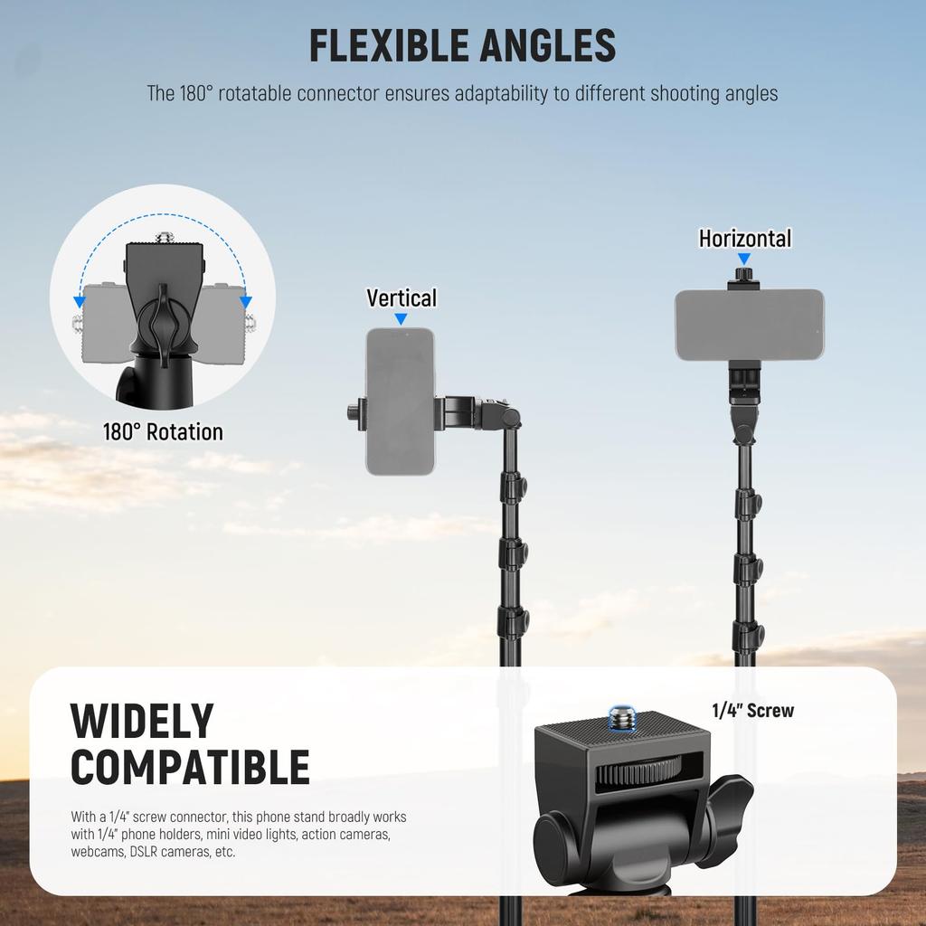 NEEWER BASICS Smartphone Tripod Camera Tripod 167cm Metal Portable with Remote Control Smartphone Holder Smartphone Holder Mount for Video TS03 &
