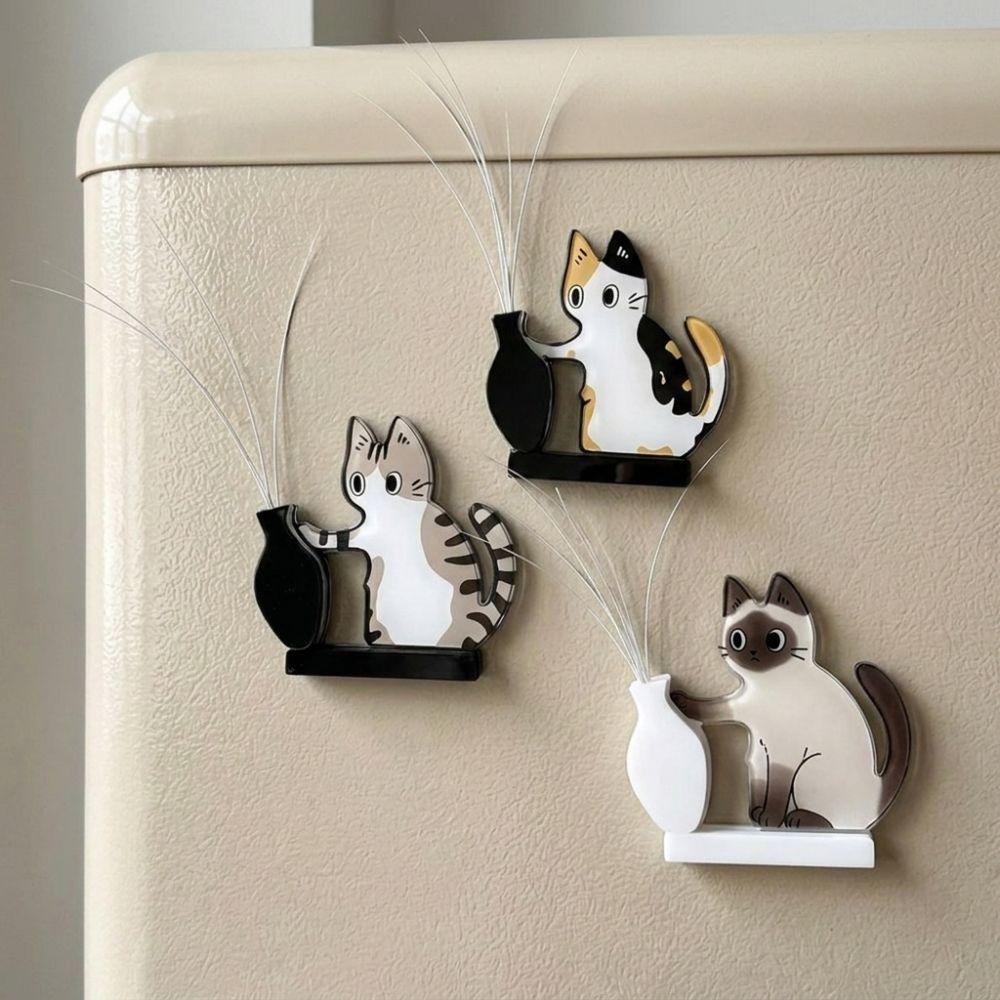 Cartoon Pet Memorial Fridge Magnet Kitten Theme Kitten Pushing Vase Magnetic  For Dog Cat Hair